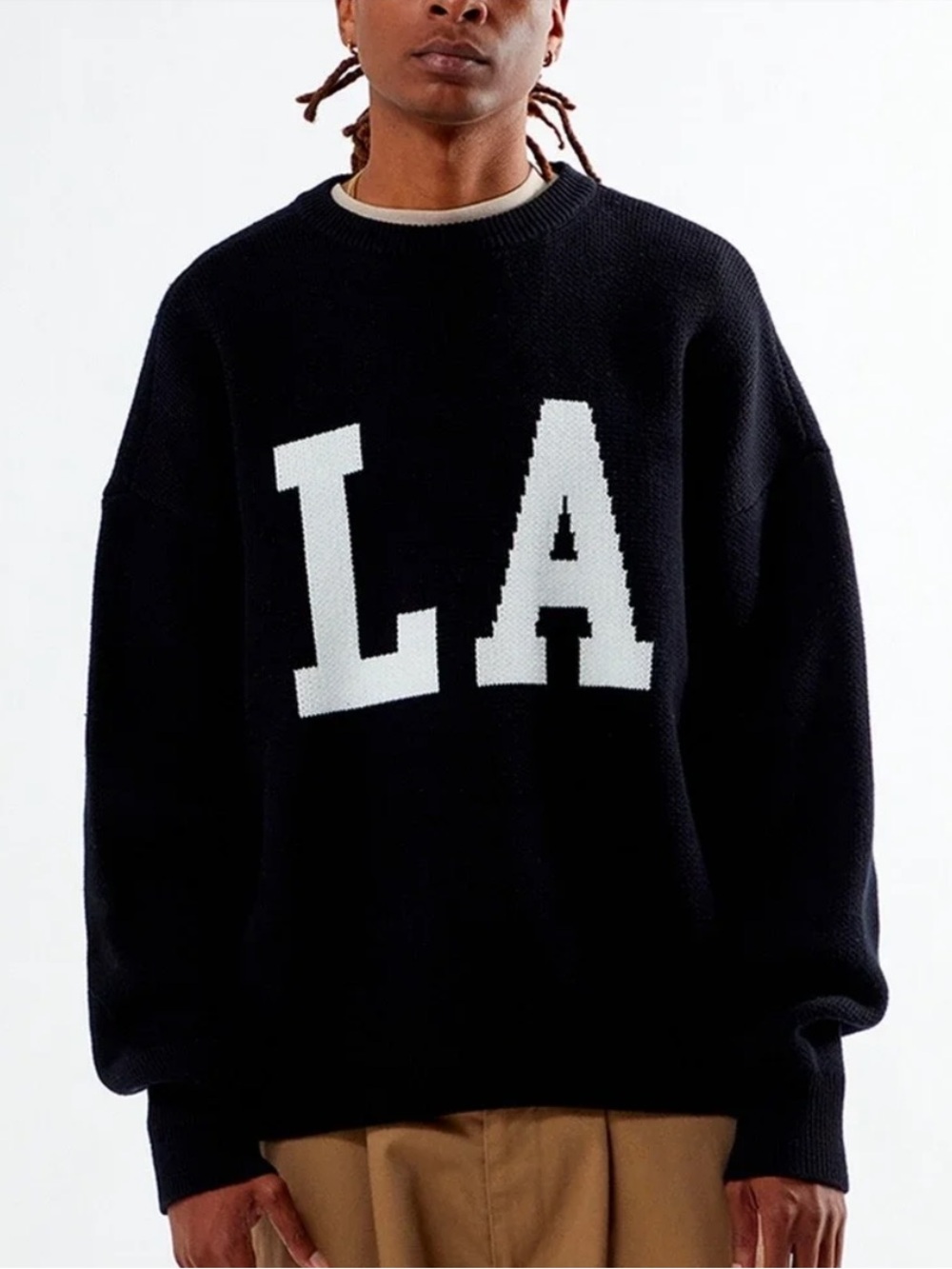 PacSun Black Crewneck Sweater with White 'LA' Graphic Streetwear Minimalist